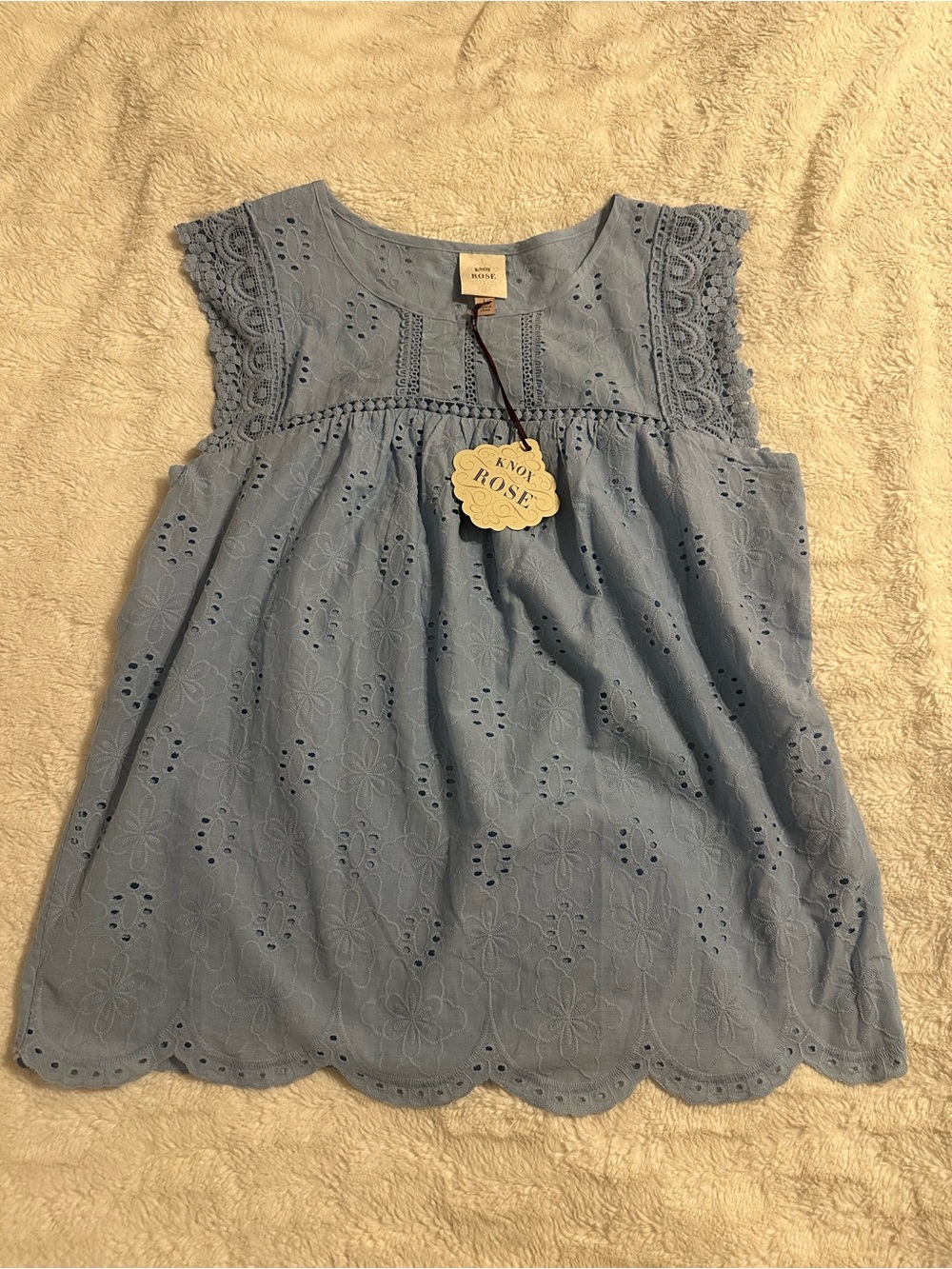 Knox Rose Light Blue Eyelet Lace Sleeveless Top NWT Size Large